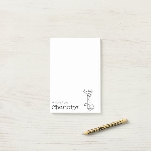 Cute black cartoon cat name post-it® notes (Op bureau)