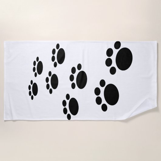 Cute Black Cartoon Pet Paw Trail Strandlaken (Voorkant)