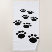 Cute Black Cartoon Pet Paw Trail Strandlaken (Voorkant)