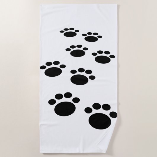 Cute Black Cartoon Pet Paw Trail Strandlaken (Voorkant)