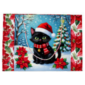 Cute Black Cat and Poinsettia Christmas Groot Cadeauzakje (Achterkant)