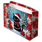 Cute Black Cat and Poinsettia Christmas Groot Cadeauzakje (Achterkant Gekanteld)
