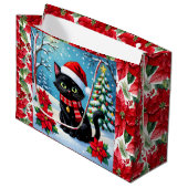 Cute Black Cat and Poinsettia Christmas Groot Cadeauzakje (Voorkant Gekanteld)