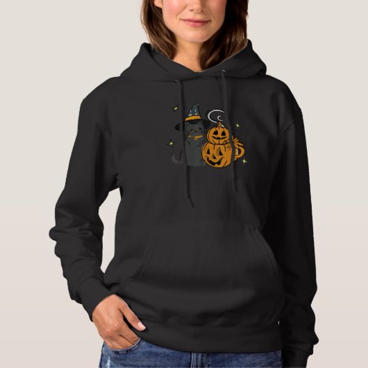 Cute Black Cat And Pumpkin Face Halloween Trendy C Hoodie (Voorkant)