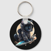 Cute Black Cat Astronaut Sleutelhanger (Voorkant)