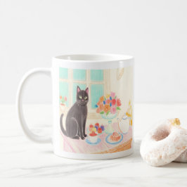 Cute Black Cat at Tea Party Mug Koffiemok