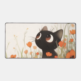 Cute Black Cat Big Eye Orange Poppy Meadow Bureaumat