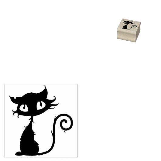 Cute Black Cat Big Eyes Halloween Rubber Stamp Rubberstempel (Gestempeld)