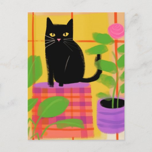Cute Black Cat Briefkaart (Voorkant)