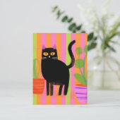 Cute Black Cat Briefkaart (Staand voorkant)