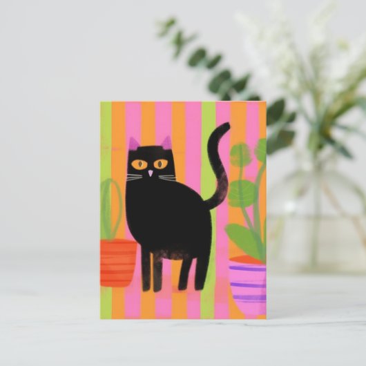 Cute Black Cat Briefkaart (Staand voorkant)