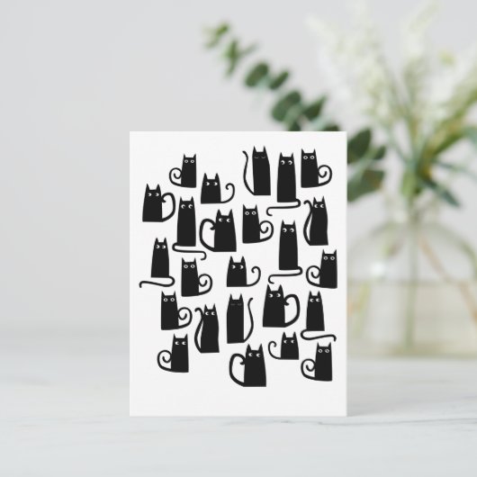Cute Black Cat Briefkaart (Staand voorkant)