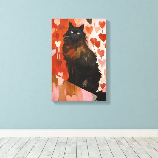 Cute Black Cat Canvas Afdruk (Insitu (Houten vloer))