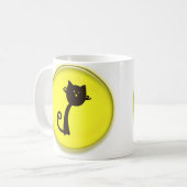Cute Black Cat Cartoon in geel 3D-cirkelontwerp Koffiemok (Voorkant links)