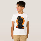 Cute Black Cat Cartoon T-Shirt | Funny Gift for Ca (Voorkant volledig)