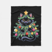 Cute Black Cat Christmas Tree Funny Kitten Lover X Fleece Deken (Voorkant)