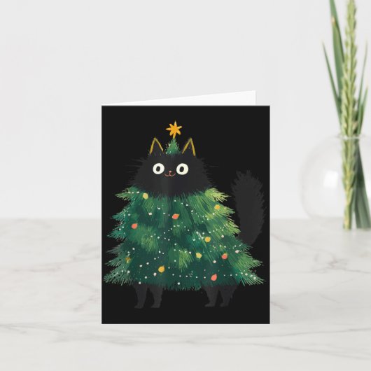 Cute Black Cat Christmas Tree Funny Kitten Lover X Kaart (Voorkant)