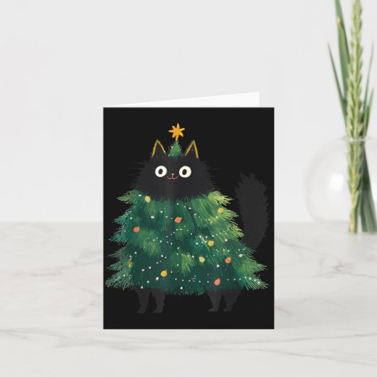 Cute Black Cat Christmas Tree Funny Kitten Lover X Kaart (Voorkant)