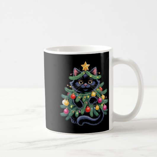 Cute Black Cat Christmas Tree Funny Kitten Lover X Koffiemok (Rechts)
