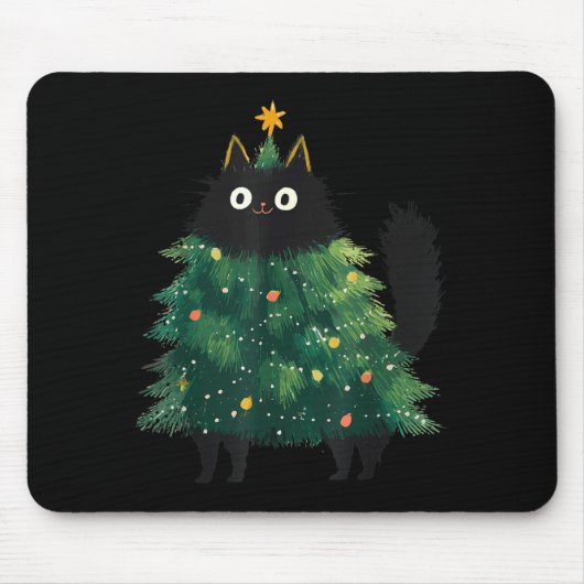 Cute Black Cat Christmas Tree Funny Kitten Lover X Muismat (Voorkant)