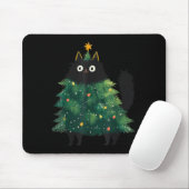 Cute Black Cat Christmas Tree Funny Kitten Lover X Muismat (Met muis)