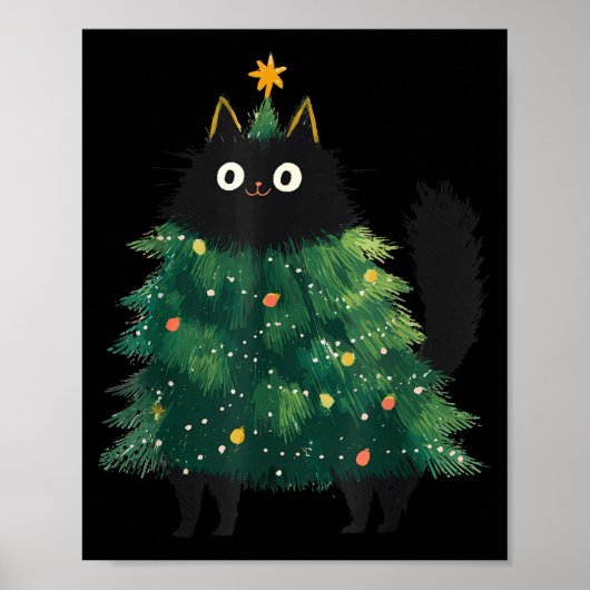 Cute Black Cat Christmas Tree Funny Kitten Lover X Poster (Voorkant)