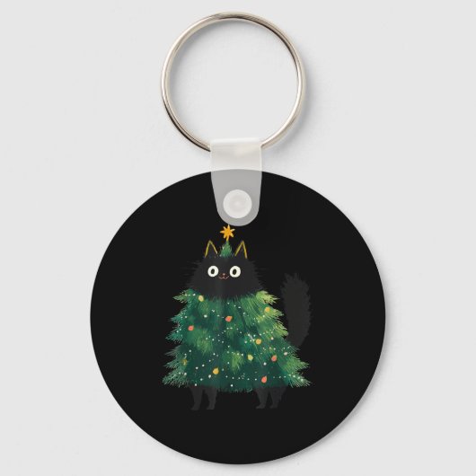Cute Black Cat Christmas Tree Funny Kitten Lover X Sleutelhanger (Voorkant)
