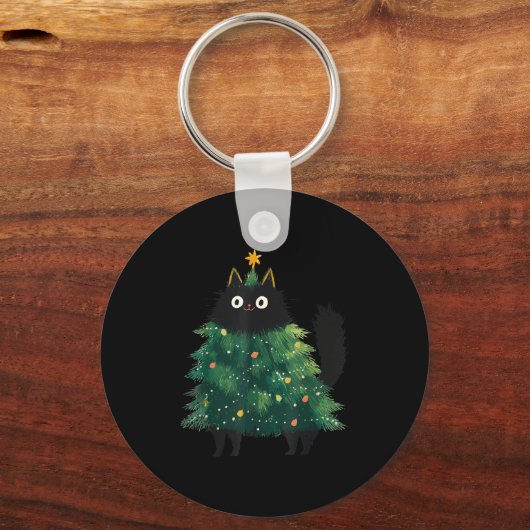 Cute Black Cat Christmas Tree Funny Kitten Lover X Sleutelhanger (Voorkant)