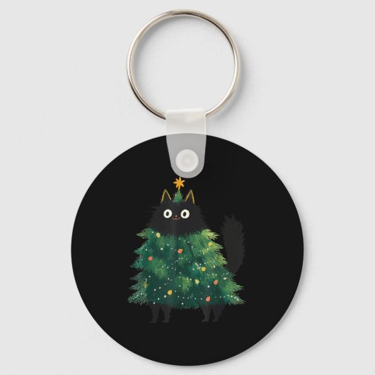 Cute Black Cat Christmas Tree Funny Kitten Lover X Sleutelhanger (Voorkant)