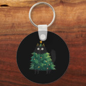 Cute Black Cat Christmas Tree Funny Kitten Lover X Sleutelhanger (Voorkant)