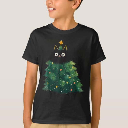 Cute Black Cat Christmas Tree Funny Kitten Lover X T-shirt (Voorkant)