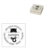 Cute Black Cat Couple Family Round Address 2 Rubberstempel (Gestempeld)