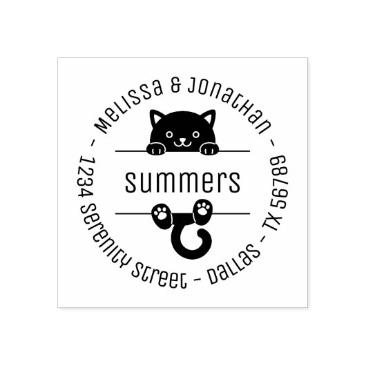 Cute Black Cat Couple Family Round Address 2 Rubberstempel (Afrduk)