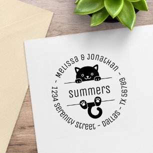 Cute Black Cat Couple Family Round Address 2 Rubberstempel