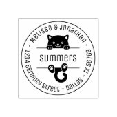 Cute Black Cat Couple Family Round Address Rubberstempel (Afrduk)