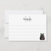 Cute Black Cat Custom Lined Monogram Notitiekaartje (Voorkant)