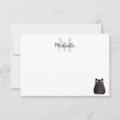 Cute Black Cat Custom Monogram Notitiekaartje (Voorkant)