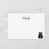 Cute Black Cat Custom Monogram Notitiekaartje (Voorkant / Achterkant)