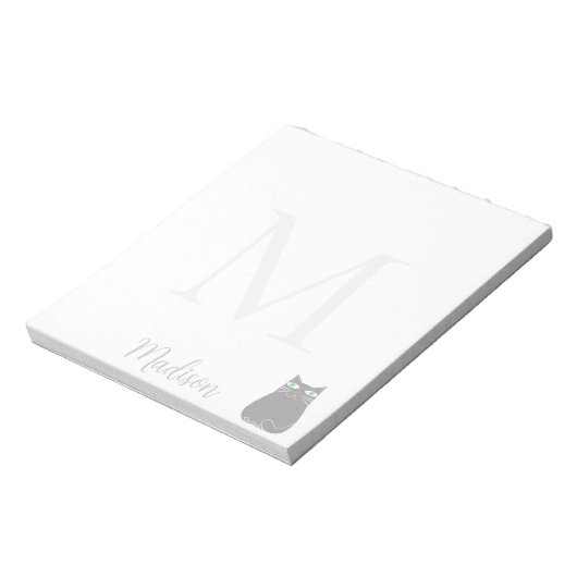 Cute Black Cat Custom Name Initial  Notitieblok (Linkerzijde)