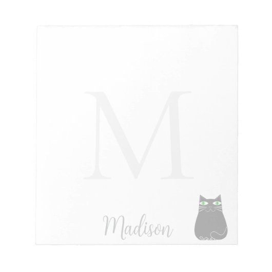 Cute Black Cat Custom Name Initial Notitieblok (Voorkant)