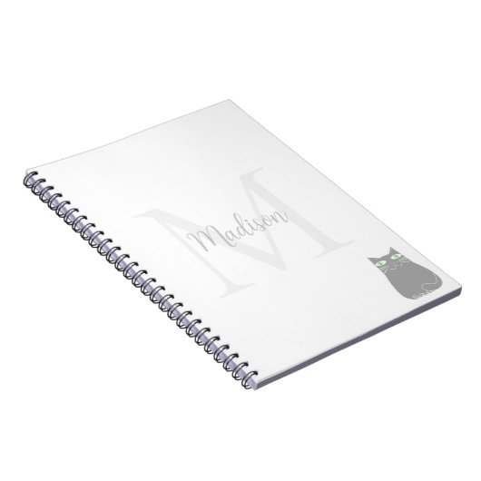 Cute Black Cat Custom Name Initial  Notitieboek (Rechterzijde)