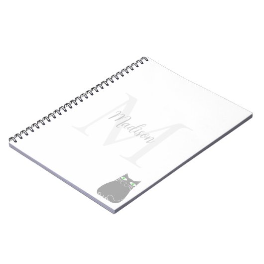 Cute Black Cat Custom Name Initial  Notitieboek (Linkerzijde)