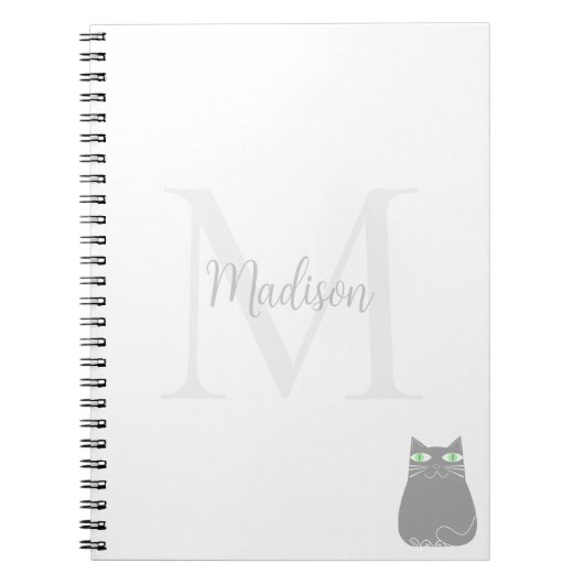 Cute Black Cat Custom Name Initial  Notitieboek (Voorkant)