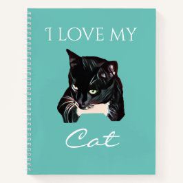 Cute Black Cat Custom Photo Turquoise-laptop Notitieboek