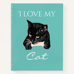 Cute Black Cat Custom Photo Turquoise-laptop Notitieboek