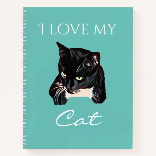 Cute Black Cat Custom Photo Turquoise-laptop Notitieboek (Voorkant)
