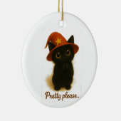 Cute Black Cat Emi Begging Pose – Kawaii Witch Hat Keramisch Ornament (Rechts)