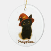 Cute Black Cat Emi Begging Pose – Kawaii Witch Hat Keramisch Ornament (Links)
