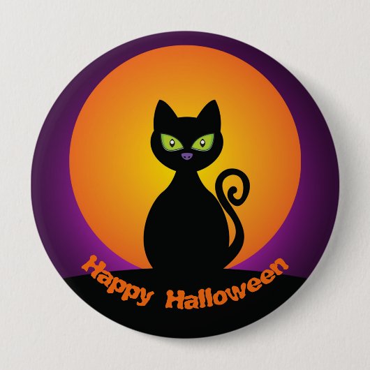 Cute Black Cat en Oranje maan Ronde Button 4,0 Cm (Voorkant)