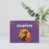 Cute Black Cat en Pumpkin Halloween Feestdagenkaart (Staand voorkant)